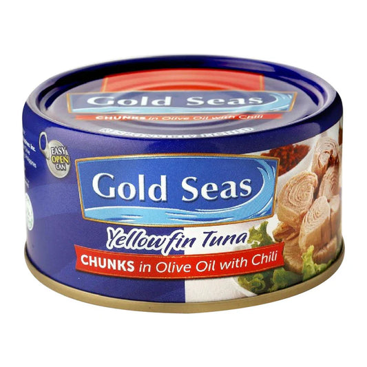 Gold Seas YellowfinTuna Chunks in Olive Oil with Chilli EOC 90g