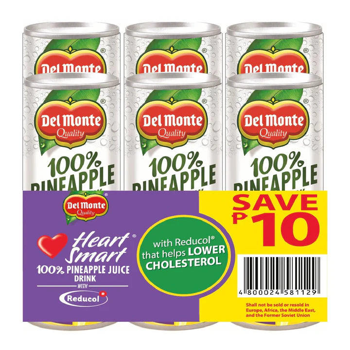 Del Monte 100% Pineapple Juice Drink Heart Smart 6x220ml