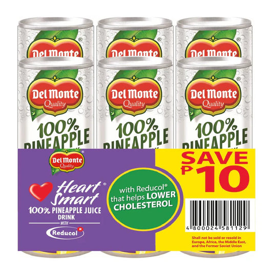 Del Monte 100% Pineapple Juice Drink Heart Smart 6x220ml