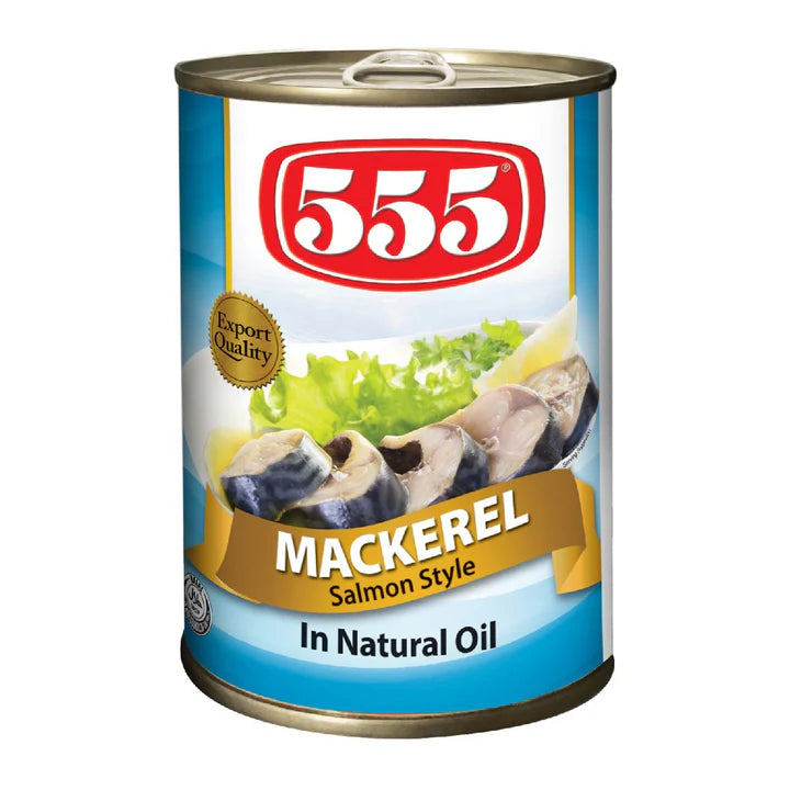 555 Mackerel Salmon Style in Natural Oil Easy Open Can 425g